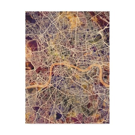 Trademark Fine Art Michael Tompsett 'London England Street Map Dark Ii' Canvas Art, 18x24 MT02297-C1824GG
